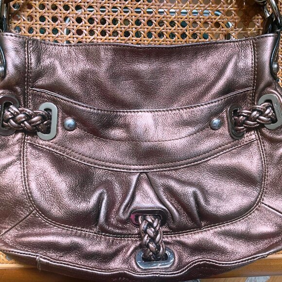 B Makowsky Bronze Pebble Leather Shoulder Bag Adjustable Strap Handle Purse - Picture 1 of 8